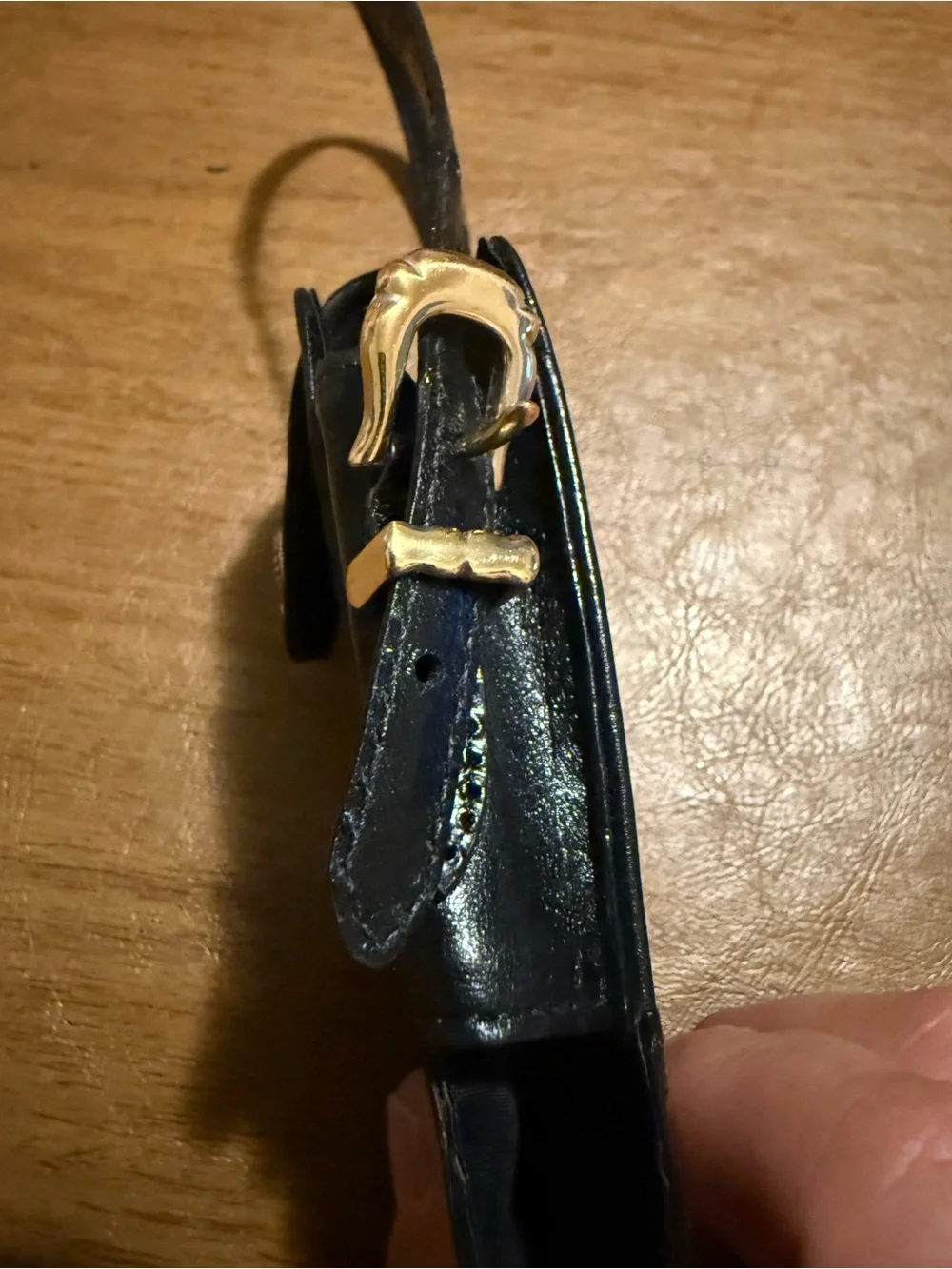 Black Leather Wristlet Phone Pouch with Heart Accent